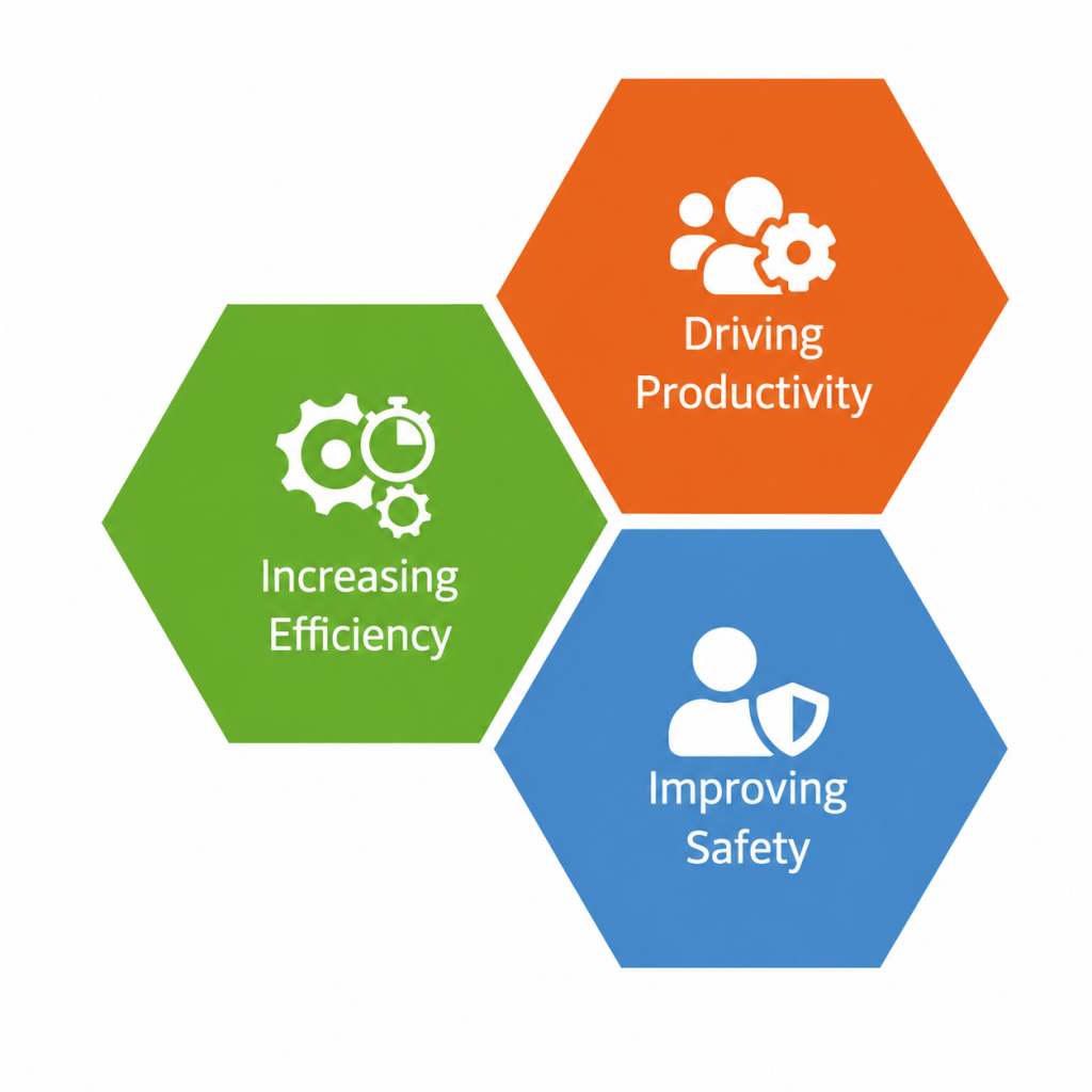 Aegex value hexagons — increasing efficiency, driving productivity, improving safety