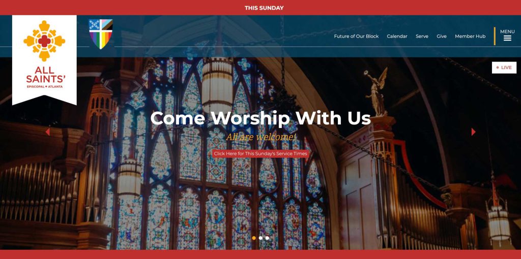 The rebuilt All Saints' Atlanta home page
