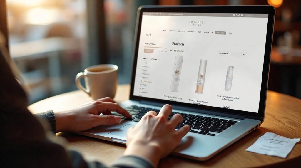 Buying a raffle ticket on the Advanced Skin Care site on a laptop