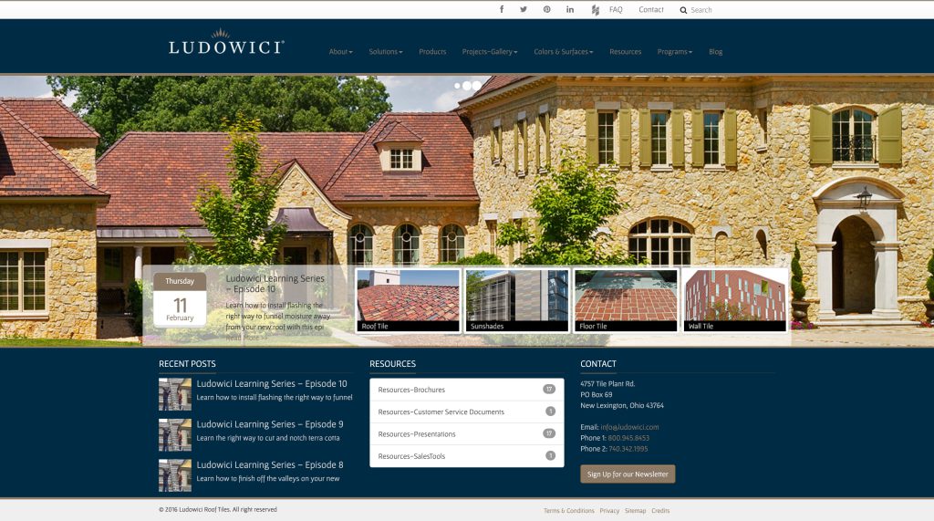 The rebuilt Ludowici home page on WordPress