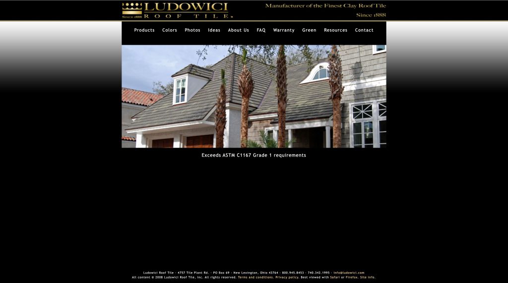 Before — the hand-coded Ludowici Roof Tile site